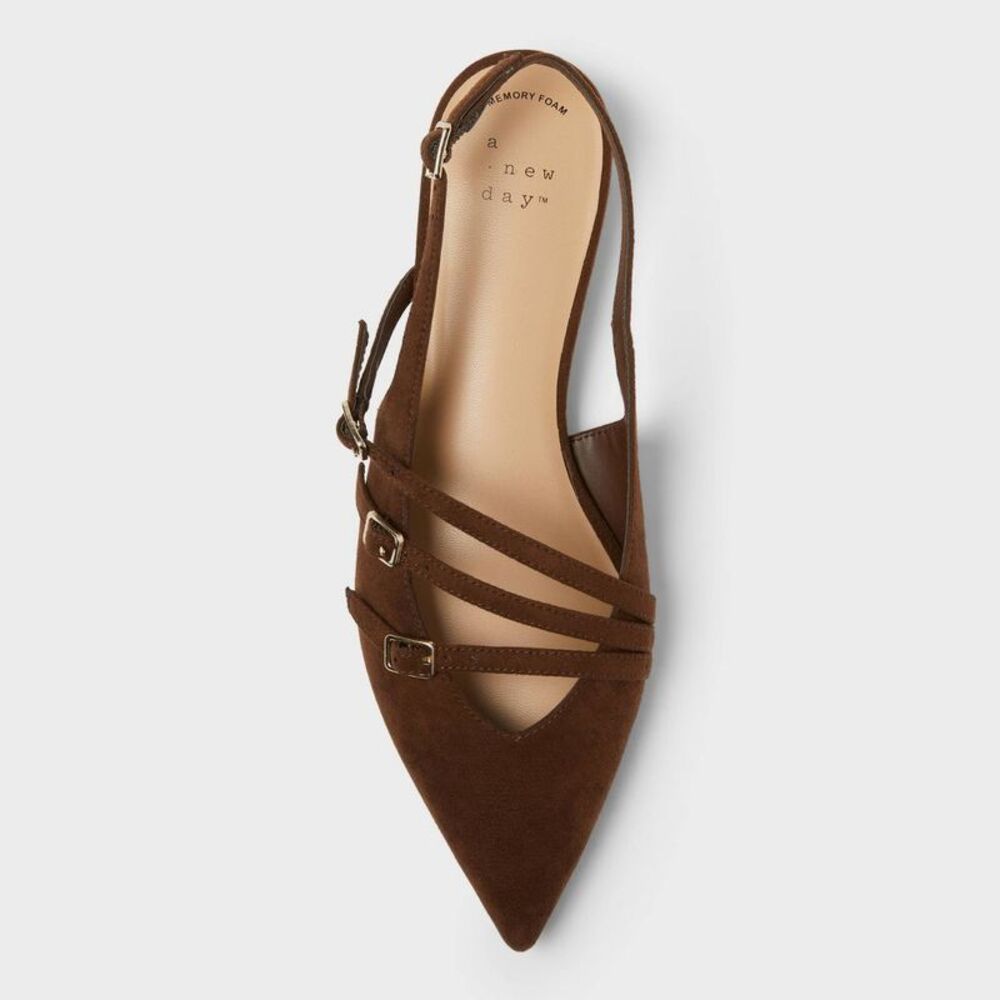 Open Box - A New Day - Women's Twiggy Multi Buckle Mini Heel Flats with M Brown - Picture 3 of 4